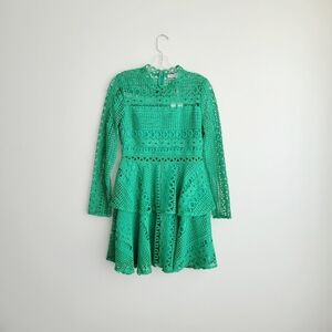 NWT Endless Rose Emerald Green Tiered Crochet Eyelet Lace Mini Dress